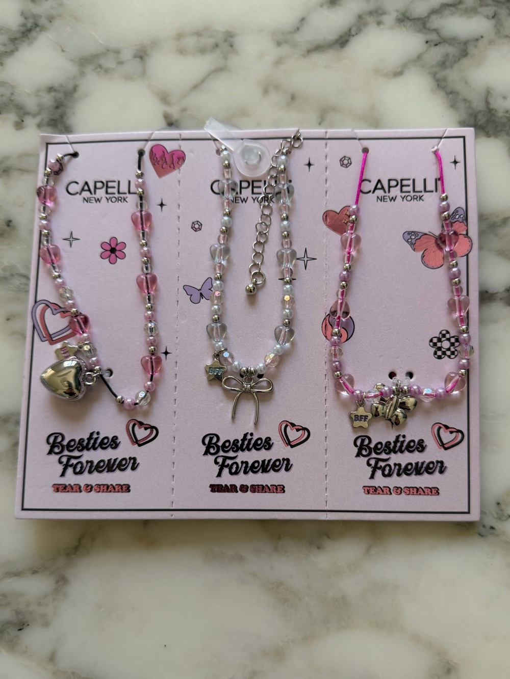 NWT Girl’s Capelli New York Tear N Share Bestfriend Necklace Set of 3